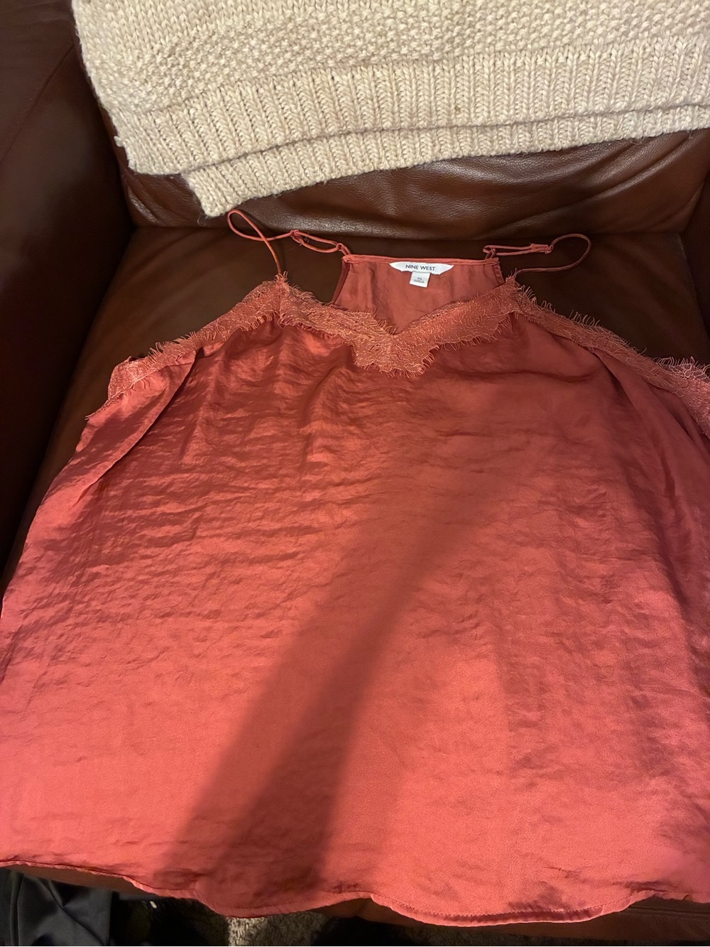 Nine West Rust Satin Lace-Trim Cami Tank